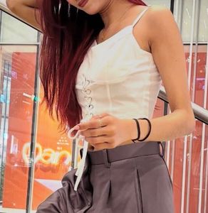 White Lace-Up Corset Top