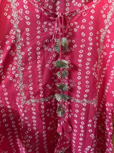 Pink Bandhani Print Kurti With Sharara