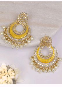 Kundan Studded Yellow Earrings