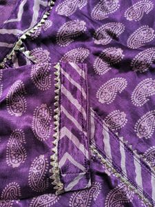 Women Purple Satin Silk Printed Kurta With Pant