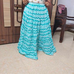 Teal &amp; White Chevron Tiered Maxi Skirt