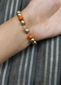 Beaded Bracelet - Gold, Orange, & Crystal