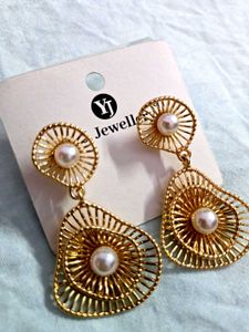 Golden Alloy Drop Classy Earrings