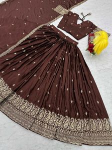 🆕️🆕️FULLY-STITCHED CHINON BROWN LEHENGA