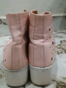 Pink Lace-up Ankle Boots