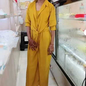Mustard Jumpsuit &amp; Tie-Front Top Set