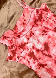 Red Tie-Dye Midi Slip Dress