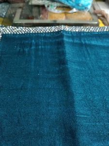 Teal Blue Saree with Silver Border(Marginal Issue)