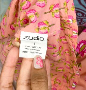 Zudio Floral Printed Tie Up Neck Pastel Top Ethnic