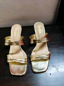 Rawhide Brand Women Gold Shiny Block Heel Sandal
