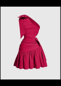 Burgundy One Shoulder Bow Dress