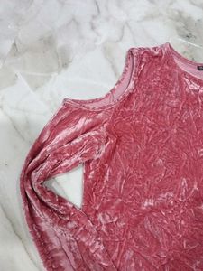 Shein Pink Velvet Cold Shoulder Dress
