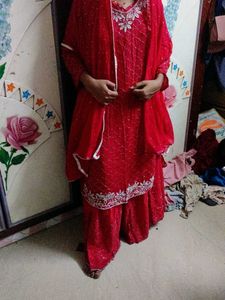Red Embroidered Kurta Set