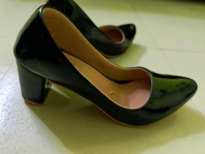 Black Leather Block Heels