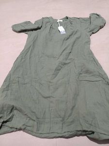Olive Green Casual Midi Dress, L Size