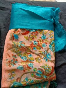 Floral Print Saree with Teal Border