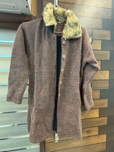 Brown Coat with Fur Collar