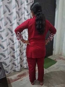 Red Embroidered Kurta Set