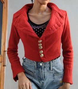 Party Wear Red Crop Coat.