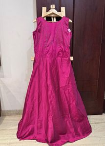 Pink Silk Stone Embroidered Long Gown