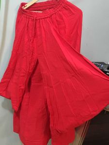 Red Split Leg Palazzo Skirt