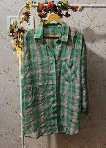 Green Plaid Sheer Button-Up