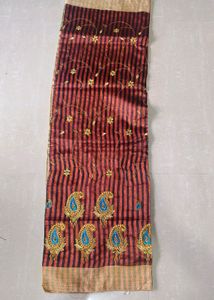Striking Orange and Black Striped Silk Saree