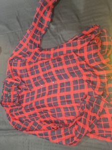 Navy Blue And Red Checks Shirt