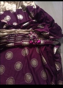 Purple &amp; Gold Satin Silk Printed Saree