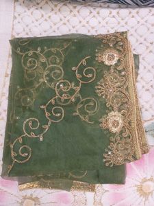 Olive Green Four piece dress (semi stitched)