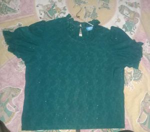 Green Ruffle Trim Top