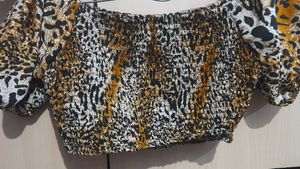 Leopard Print Offshoulder Top For Women