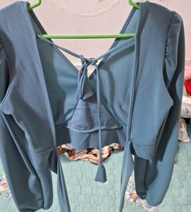 Casual Solid Women Light Bule Top