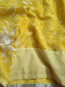 Yellow Sareewith Silver Sides