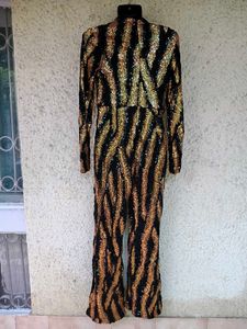 FEATHER PRINT SEQUINNED JUMPSUIT