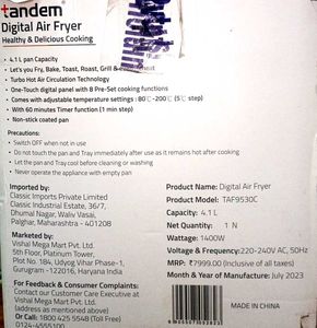 Tandem Digital Air Fryer [4.1 L]