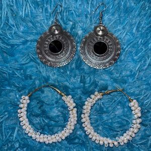 Oxidised Earrings & Pearls Hoop Earring