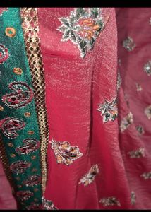 Rust &amp; Green Border Embroidered Saree