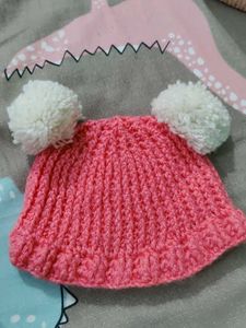 handmade crochet Cute Pink Pom-Pom Beanie