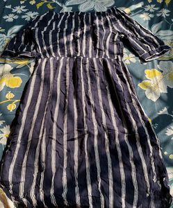 Off Shoulder, Blue Striped party Dress Woman- S