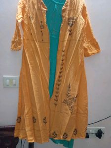 Orange And Light Green Jacket Kurta Set