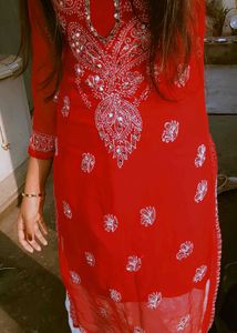 RED CHIKANKARI Suit Set