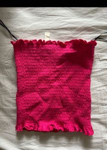 Trendy Pink Ruffled bandeau Tube Top