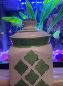 Ceramic Jar with Green Accents
