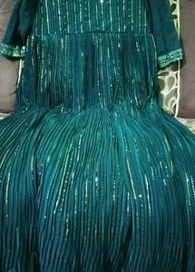 Full Chikankari Sequins Embellished Bottle Green G