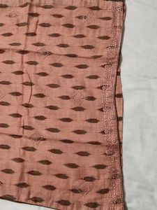 Peach Printed Embroidered Cotton Kurta Set