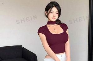 Burgundy Choker Neck Crop Top