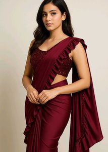 Stylish Ready-to-Wear Ruffle Satin Saree