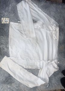 White Off-Shoulder Tie Top