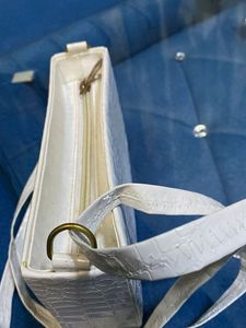 White Croc Embossed Shoulder Bag